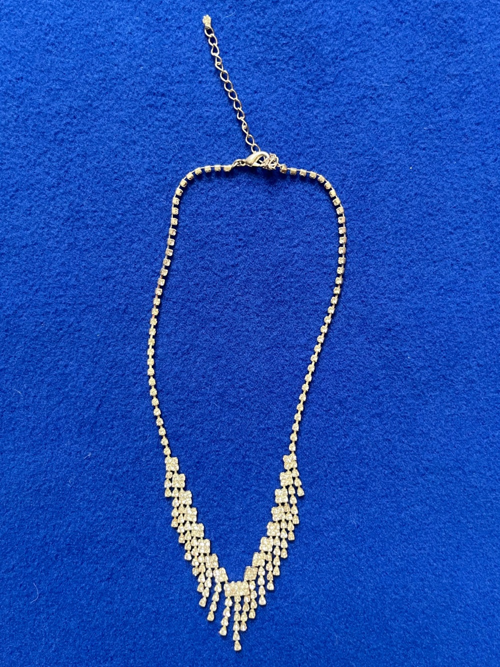 Silver Tone Rhinestone Cascading Fringe Statement Necklace